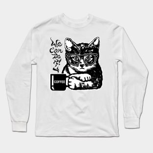 Funny Cat Motivated by Coffee Long Sleeve T-Shirt